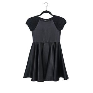 Calvin Klein Black Satin Fit Flare Dress GIrls 8‎ Lace Party Formal Twirl ~